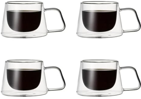 RHP Lot de 2/4/6 verres isothermes à double paroi - Verres à café résistants à la chaleur avec anse pour cappuccino, latte macchiato et thé - Élégantes tasses à thé isolées pour un plaisir optimal (4