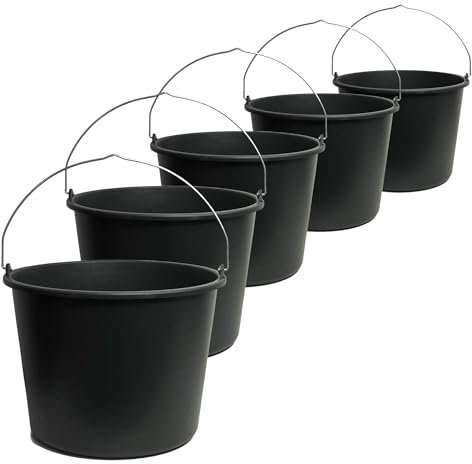 TAMS® Cubo de construcción 5/12/20L – Cubo de mortero y cemento de plástico resistente – Cubo de agua estable para jardín, construcción y agricultura (a elegir como paquete de 5, 10 o 20 unidades) (5,