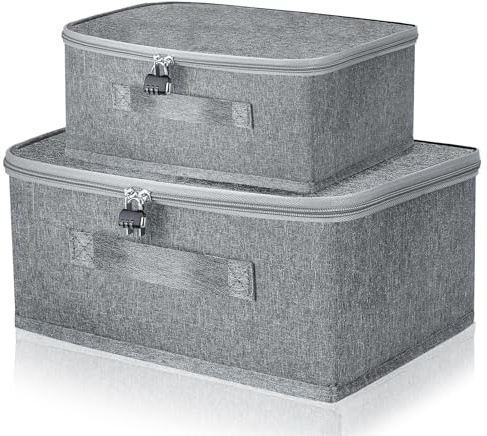 Starward 2 Stück Abschließbare Box, Schrank Organizer Kleiderschrank Faltbar, Aufbewahrungsbox mit Deckel Stoff, Box mit Schloss Kommt mit 2 Schlössern, Schlafzimmeraufbewahrung, Kleideraufbewahrung