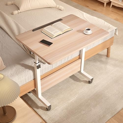 Drehbarer Tisch für Schlafsofa, Laptop-Tisch, höhenverstellbar, für PC für Tablet Handy, tragbarer Tisch mit Rollen, Holzfarbe, 80 x 40 cm