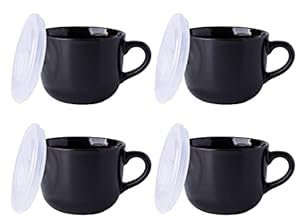 GBHOME Keramik-Suppentassen mit Deckel, 700 ml Suppenschalen mit Griff für Kaffee, Müsli, Salat, Nudeln, Tee, Suppenteller – Mikrowellen- & Spülmaschinengeeignet, Set aus 4 Stück