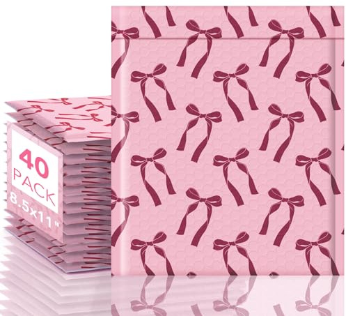 Fuxury Bubble Mailers 8.5x12 40 Pack Cute Pink Bow Padded Envelopes with Self Seal Waterproof Shipping Bags for Small Business, Boutique, Jewelry, Books, Gifts & Handmade Items