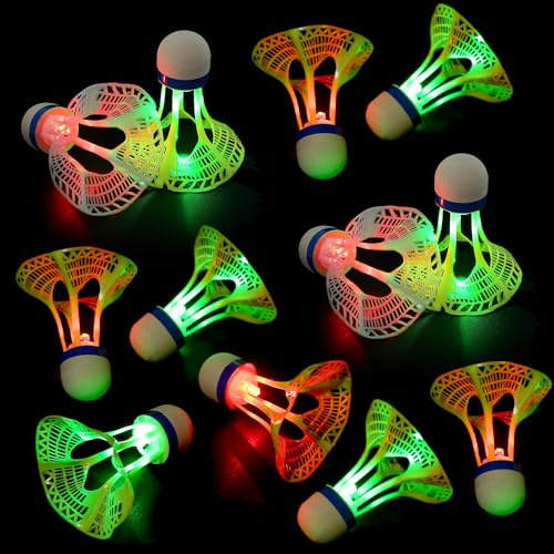 HOVCEH LED Federball Badmintonbälle, 12 Stück Nylon Federball Leuchtend 8er Set, Winddicht Badminton Bälle Set für Indoor/Outdoor/Nacht Sportaktivitäten