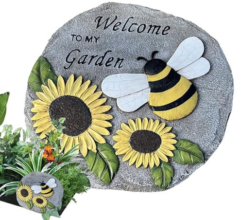 Weqizuerqi Pietra decorativa da giardino, 23,5 x 1 cm, con girasoli, decorazione da giardino, per esterni, per sentieri e giardini