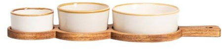 Homla ASTRA Servierschalen Set, Holz & Keramik, 4-tlg, Spülmaschinenfest, Cremefarben
