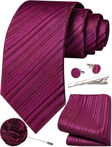 Ailisus Mens Hot Pink Tie and Pocket Square Set for Wedding Formal Party