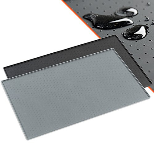 PetCareson Napfunterlage Hund und Katzen, 60x40 cm, Grau | Hochwertiges Silikon, wasserdichte u. rutschfeste Unterlage für Katzennapf und Hundenapf, Fressnapf-Matte