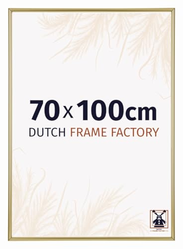 Dutch Frame Factory - Bilderrahmen 70x100 cm Gold - Kunststoff | Antireflex-Acrylglas aus Kunststoff, Wandmontage, Geeignet für Fotos, Poster und Puzzles, Angers, Made in Holland