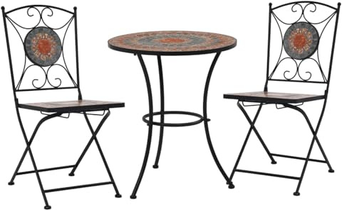 Gecheer Bistro-Set 3-teilig mit Mosaik aus Keramik orange/grau Bistrotische für den Außenbereich