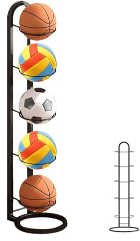 Scaffale per pallacanestro, a 5 livelli, supporto per palloni, verticale, supporto rimovibile, organizer per garage per attrezzature sportive per pallacanestro, pallavolo, calcio