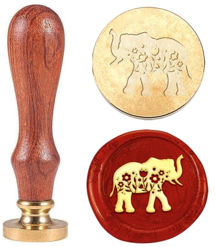 Hobbspring Elefanten Wachsstempel Austauschbar Umschläge DIY Siegelstempel Blumen Tiere Messingkopf Holzgriff Geschenk Geburtstag Einladung Grußkarte Zurück zur Schule