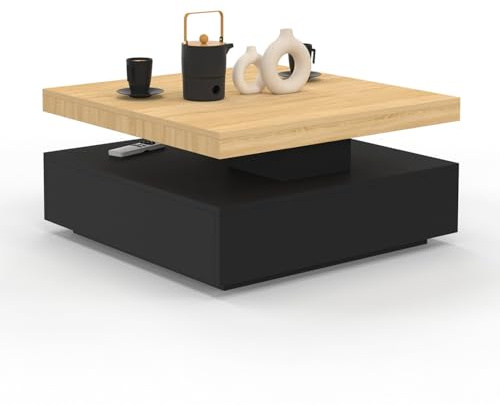 IDMarket - Mesa baja cuadrada giratoria Thea 70 cm Madera y Negro