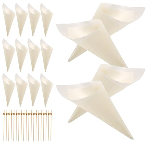 Healeved Conos de Helado de Madera Desechables 125 MM 100 Unidades y Palillos para Aperitivos 12 MM 100 Unidades Kit 200 Piezas para Fiestas Cócteles y Postres