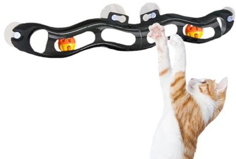 Jouet pour chat avec fenêtre - Teaser interactif monté sur piste à balles, stimulateur de boule roulant | Favorise l'activité physique mentale, l'exercice, le divertissement, le plaisir pour G