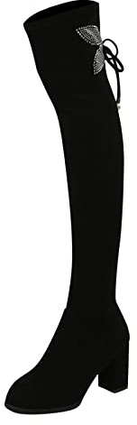 Generisch Bottes monochromes à strass pour femme - Avec ornements élégants - Coupe confortable, Noir , 40 EU