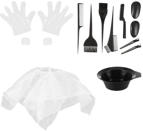 BAZEITFLOW Kit de Tinte Cabello de 11 Piezas Gorro para Teñir Reutilizable Guantes y Recipiente para Coloración Profesional en Casa y Peluquería