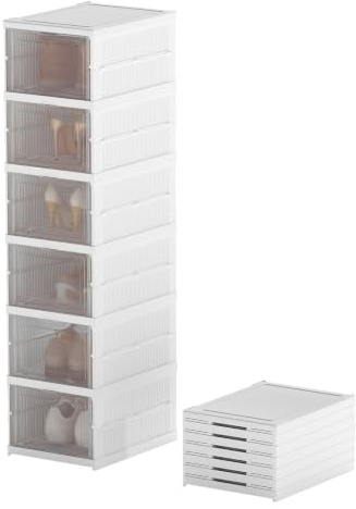 Levede Shoes Storage Box, Foldable & Stackable Clear Organizer, 6PCS with Ventilation Holes & Transparent Window, Multi-Purpose for Trainers, Heels & Accessories, Women,Men, Fit Up to UK 10