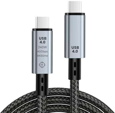 Lizoak USB 4 Cable 2m, 8K@60Hz Video Display, 40Gbps Data Transfer, 240W Fast Charge, USB C to USB C Cable Compatible with Thunderbolt 4/3, iPhone, iPad, MacBook, Monitor, SSD, Dock