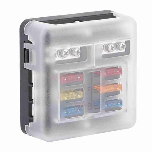 SIXRUN 6-fach Sicherungskasten, 30-A-Flachsicherungsblock mit LED-Kontrollleuchte, Transparente Abdeckung für PKW, Boot, LKW und Bus