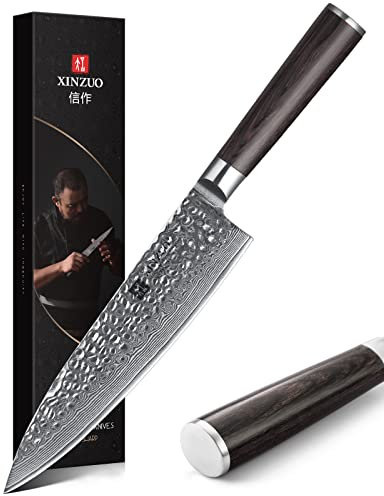 XINZUO 20.1cm Kochmesser,Scharf Profi Damaststahl Gyuto Multifunktions Chefmesser Küchenmesser mit Ergonomischer Pakkaholz Griff- He Serie
