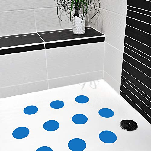AnTina TAPES® Antirutsch Pads Dusche Aufkleber (10 Stück, 9cm ø, blau) | pflegeleicht, selbstklebend, für Dusche & Badewanne, spurlos entfernbar, inkl. Reinigungstuch, geprüfter Rutschschutz
