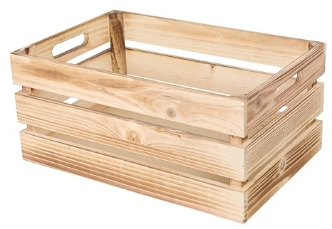 green leaves Small Wooden Crate Storage Box with Handles Display Hamper