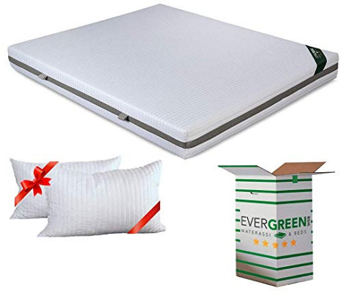 EVERGREENWEB Orthopädische Matratze 140x200 cm 20 Hoch aus Waterfoam + 2 Memory Foam Kissen KOSTENLOS, Härtegrad H2/H3 mit Massage-Effekt, Abnehmbarer Waschbarer Bezug, Ideal für alle Betten | Sleepy