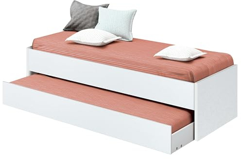 MUEBLES PITARCH | Cama Nido de 2.2 cm de Grosor, con Ruedas Fácil de Extraer, Somier Superior No Incluido, 54 x 202 x 97 cm(Alto x Ancho x Profundo), Blanca, Colección Tibet