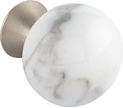 FURNIPART Porzellangriff Bead Straight ø 28mm - Türknauf rund - Knauf für Schrank, Porzellan Marmor weiß/Zinkdruckguss Edelstahl Effekt