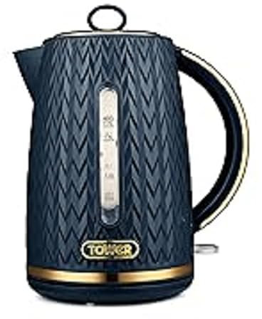 Tower T10052MNB Empire 1.7 Litre Kettle with Rapid Boil, Removable Filter, 3000W, Midnight Blue with Brass Accents
