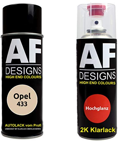 Autolack Spraydose Set für Opel 433 Pergament 2K Klarlack Basislack Sprühdose Spraydosen 2x400ml