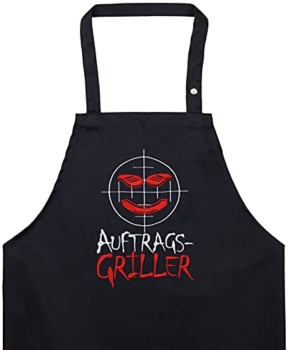 Auftrags-Grilller - Delantal para barbacoa con texto divertido - Delantal bordado para hombre y mujer - Delantal de cocina ajustable con bolsillo - Regalo de barbacoa