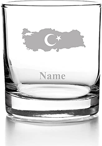 Whiskyglas mit Gravur, Personalisiert mit Namen Geschenk für Männer Whiskeyglas Türkei Flagge