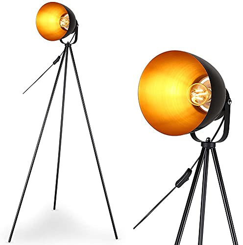 BAKAJI Lampada Piantana da Terra Design Moderno Industriale Struttura in Metallo Luce Lampadina E27 40 W con Paralume Girevole e Regolabile Base Treppiede Altezza 140cm Arredamento Casa Nero