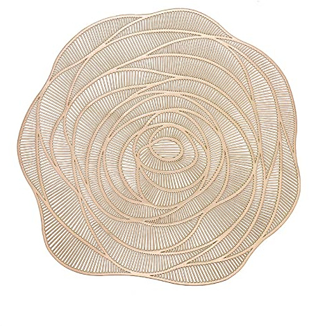 KINOEE Lot de 6 Sets de Table en PVC lavables Antidérapant Résistant à l'usure à la Chaleur, Facile à Nettoyer et Stocker (Or-Fleur)