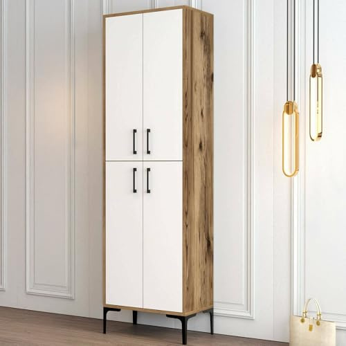 Dmora Scarpiera Mimosa, Mobile portascarpe, Armadio da ingresso Multiuso, Mobiletto per Calzature, 60x35h200 cm, Noce e Bianco