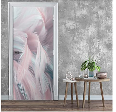 Türtapete Selbstklebend Küche Federn - 91x211 cm einteilig - Türposter Fototapete für Tür Schlafzimmer Badezimmer Türaufkleber Türfolie UV-Beständig Montagefertig