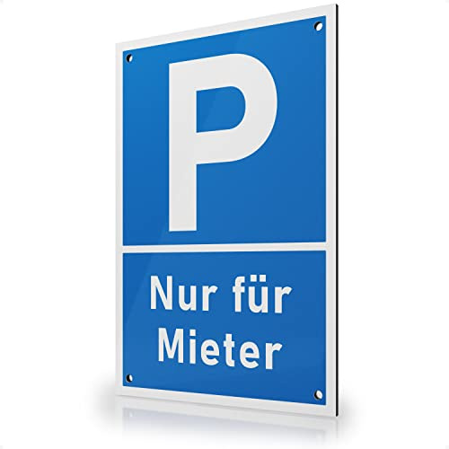 FLAGLY Premium skylt parkering endast för hyresgäster, 30 x 20 cm tillverkad av 3 mm aluminium Dibond inkl. hål, tillverkad i Tyskland – stabil skylt/varningsskylt, väderbeständig och UV-beständig