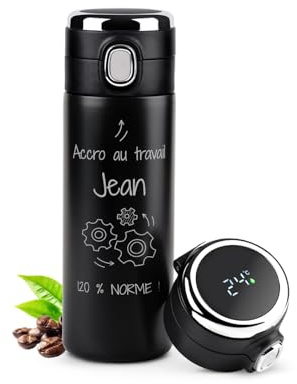 Maverton Mug de voyage personnalisé, Bouteille isotherme 400 ml | Tasse personnalisable avec Afficheur de température LED, Thermos gravé, cadeau anniversaire homme, cadeau collègue, travail