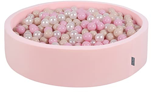 KiddyMoon Piscine À Balles pour Bébé Rond 120X30cm/300 Balles 7Cm Grande Fosses À Boules Jouet Enfant, Rose: Beige Pastel/Rose Poudré/Perle