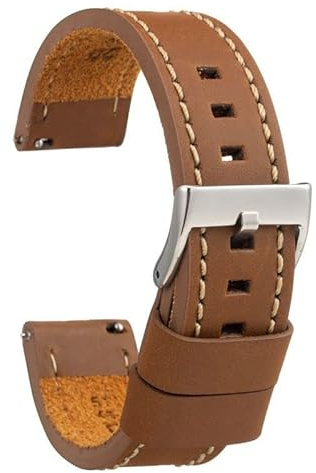 diloy Uhrenarmband Leder Vintage weiß genäht 384 | Vintage Rindslederarmband gewachst, dick, Nubukfutter, 4 mm, Schnellwechsel oder Werkzeug