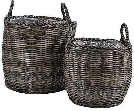 dasmöbelwerk Pflanzkörbe Blumenkörbe Pflanzgefäß Gartenkorb Polyrattan 2er Set braun