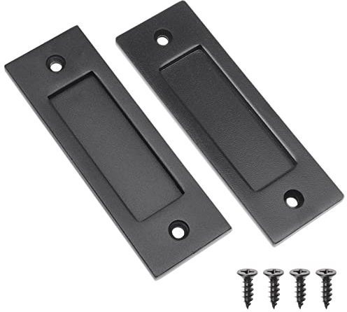 ECO-FUSED 2X Sliding Barn Door Finger Pull (Black) with Self Tapping Screws - 6-Inch Solid Steel Flat Bottom Handle - Easy to Install - Ideal for Sliding Doors, Closets, Sheds, Garages