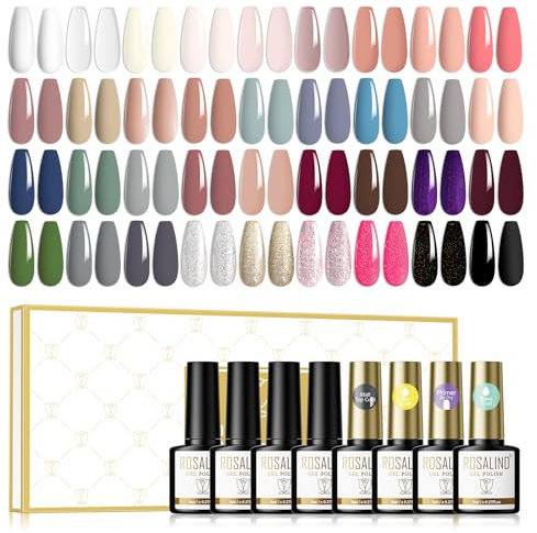 ROSALIND UV Nagellack 40 Pcs Set Mit Glänzender Matte Überlack, Unterlack, Primer 36 Farben Gel Nagellack Soak Off UV LED Nail Polish Weiß Glitzer Schwarz Nude ManiküRe Set 8ml