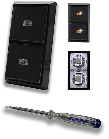 EBROM SET IDEE: Busch Jäger Allwetter44 - Klingel/Licht Taster 2x 2020 USGL | Klingel und Lichtschalter als Taster mit Symbol Licht und Klingel (beleuchtet) anthrazit+ EBROM Phasenprüfer zur Montage