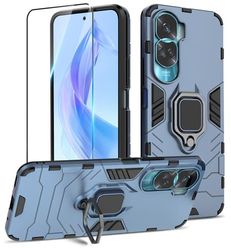 Btstring Case for Honor 90 Lite / X50i and Screen Protector Tempered Glass, Shockproof Tough Armour Phone Case, Heavy Duty Personalised Case with Stand, Blue