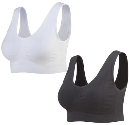 Lemef Sömlös sport-bh för dam, bygelfri yoga-bh med uttagbara inlägg, 2-pack, L