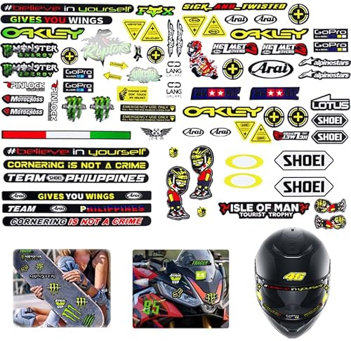 2 Stück Aufkleber Motorrad Helm Aufkleber Sticker Sponsoren Motorsport Aufkleb Motorrad Fahrrad Racing Tuning Aufklebers Set, für Motorräder, Skateboard, Auto,Rollerhelm und Geländemotorräder