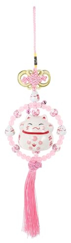 MILISTEN Niedlicher Glückskatzen-Anhänger Aus Keramik Japanische Maneki-Neko-Katze Hängender Anhänger Glückskatze Chinesischer Knoten-Anhänger Auto-Inneneinrichtung Heimdekoration Rosa