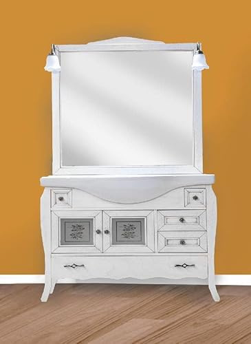 KLESIA Mobile Da Bagno Completo Componibile Modello Martina 105 CM In Legno Con Specchio Lavabo e Applique Made In Italy (Bianco)